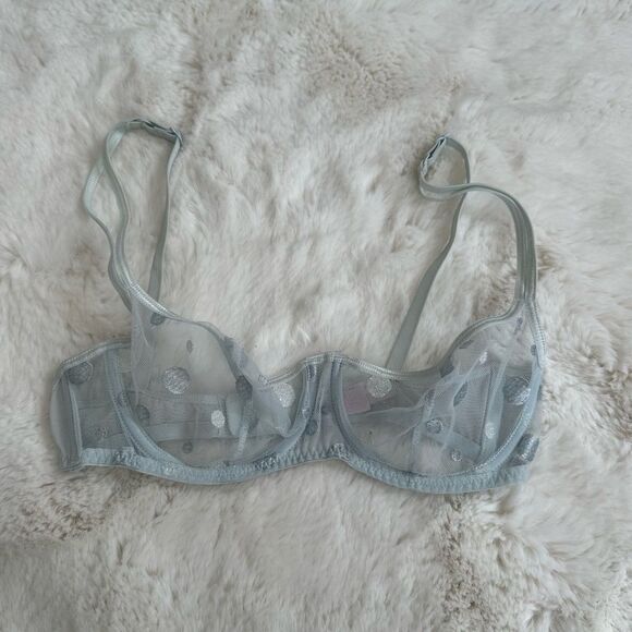 Victoria’s Secret sheer baby blue bra lingerie with polka dots - Picture 2 of 10